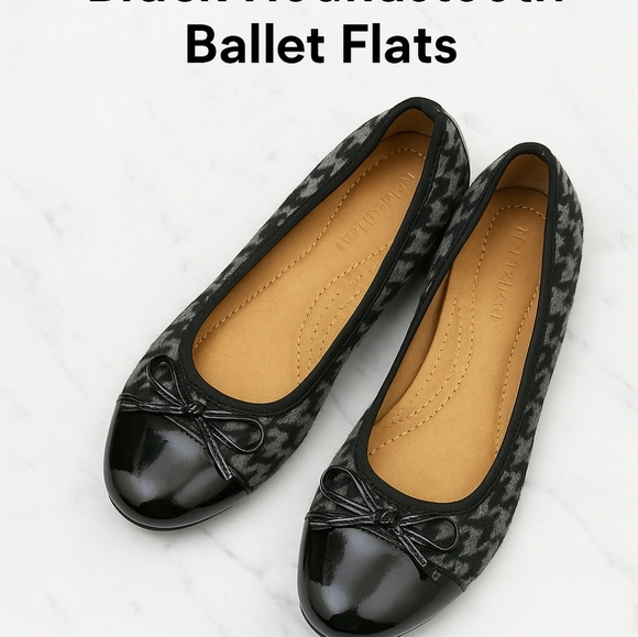 Naturalizer Ballet Flats 6.5 Houndstooth Gray Black Patent Toe Bow Comfort - Picture 8 of 8